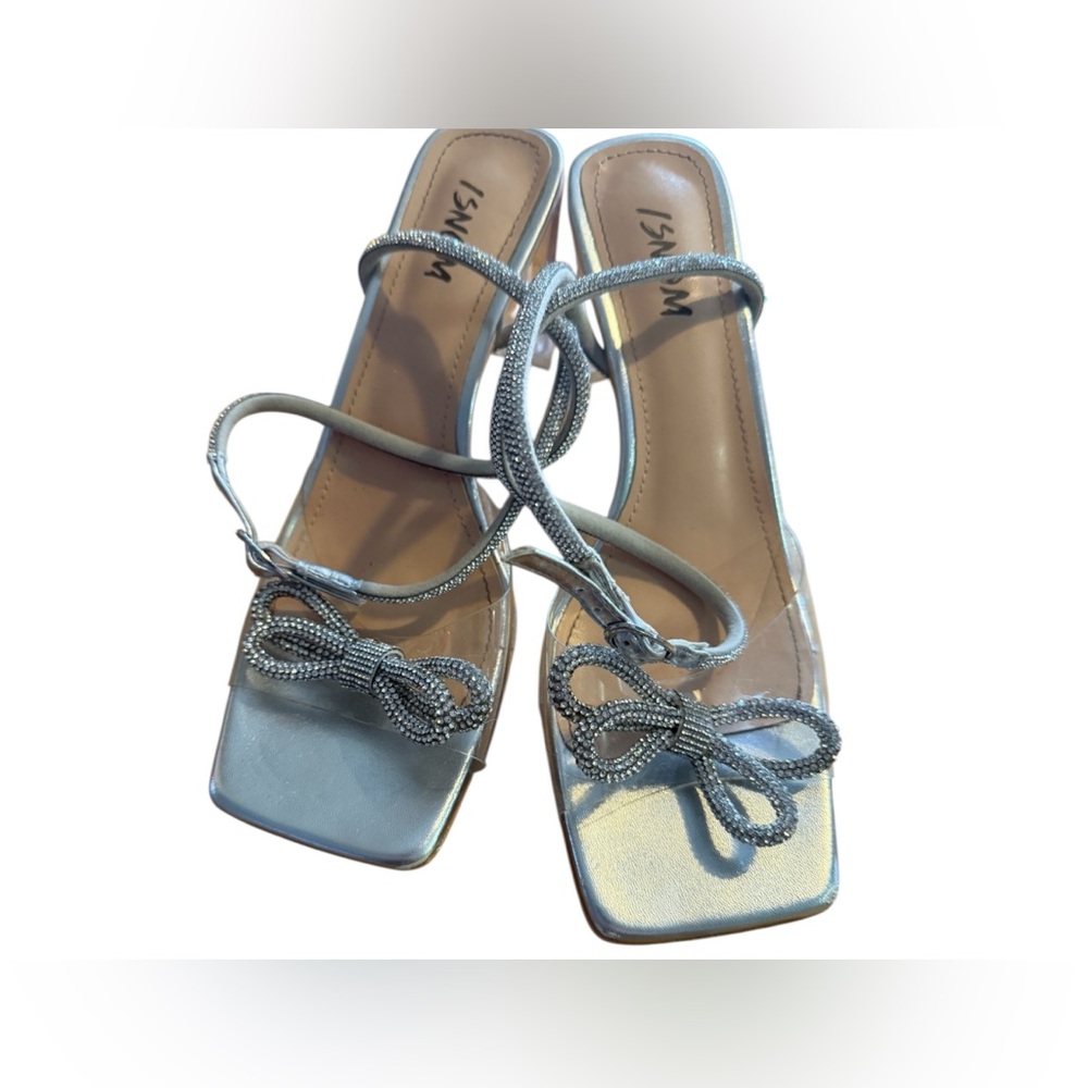 Isnom clear and Stylish Silver Women's Heels with Bow Detail 9.5